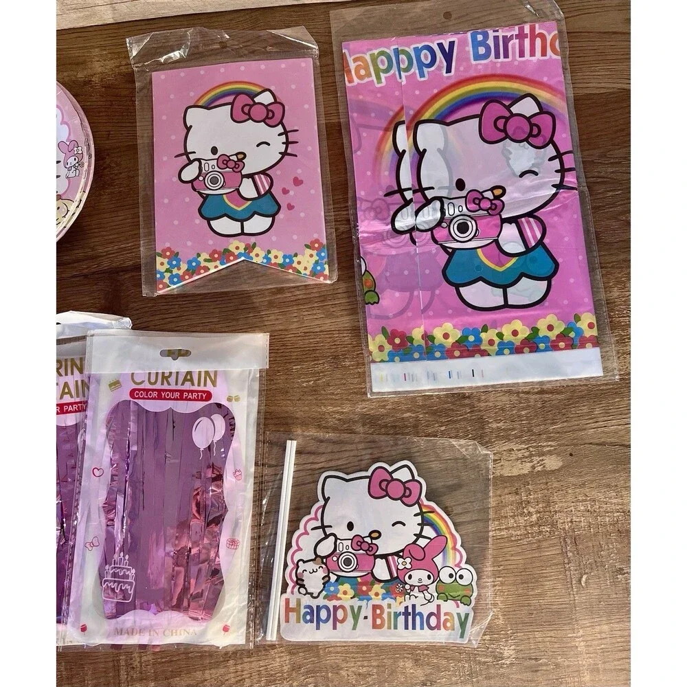 Hello Kitty Birthday Party Supply Kit Pink/White Plates Napkins Banner Balloons